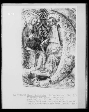 Fragment aus einem Antiphonar, Teil der Initiale D zu Psalm 109 mit Gottvater und Sohn