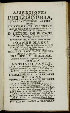 Assertiones Ex Vniversa Philosophia, Qvas In Antiqvissima, Ac Celeberrima Vniversitate Viennensi
