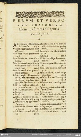 Rerum Et Verborum Insignium Elenchus summa diligentia conscriptus