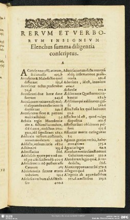 Rerum Et Verborum Insignium Elenchus summa diligentia conscriptus