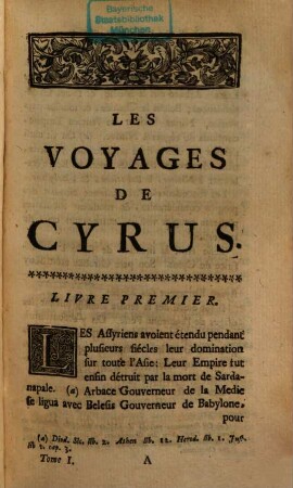 Les Voyages De Cyrus : Avec Un Discours sur la Mythologie. 1