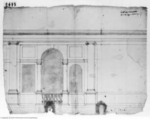 Rom, Vatikan, Cortile del Belvedere, Aufriss der Loggia des Westflügels, Detail
