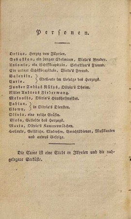 Shakspeare's Sämmtliche Schauspiele, 13. Der heilige drei Königsabend oder: Was ihr wollt : Lustspiel ; mit einem Kupfer