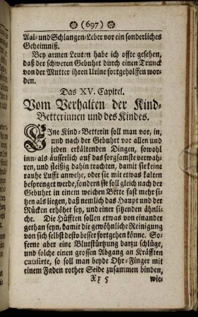 Das XV. Capitel. Vom Verhalten der Kind- Betterinnen und des Kindes.