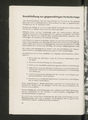 Entschließung zur gegenwärtigen Verkehrslage