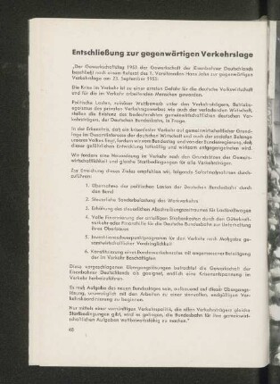 Entschließung zur gegenwärtigen Verkehrslage