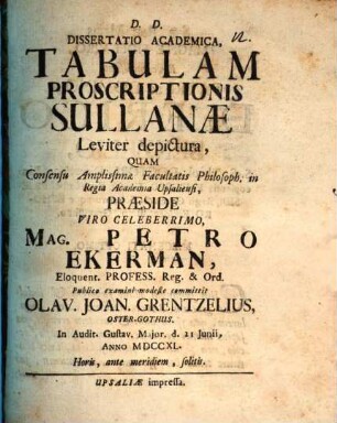 Diss. acad. tabulam proscriptionis Sullanae leviter depictura