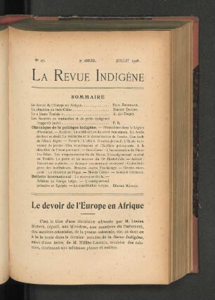 3e. Année, Nr. 27. Juillet 1908.