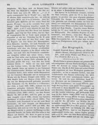 Reil, F.: Leopold Friedrich Franz, Herzog und Fürst von Anhalt-Deßau, ältestregierender Fürst in Anhalt, nach Seinem Wirken und Wesen. Mit Hinblick auf merkwürdige Erscheinungen Seiner Zeit geschildert. Dessau: Aue 1845 (Beschluss von Nr. 119)