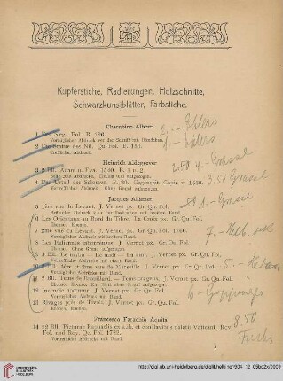 Kupferstiche, Radierungen, Holzschnitte, Schwarzkunstblätter, Farbstiche (Nr. 1-783)