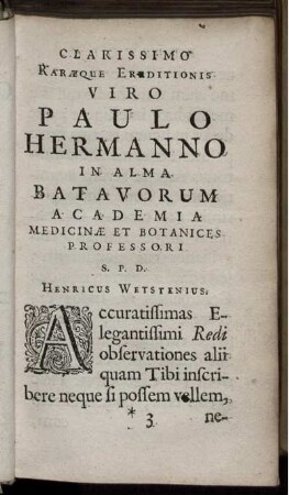 Clarissimo Raræque Erditionis Viro Paulo Hermanno In Alma Batavorum Academia...