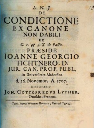 De Condictione Ex Canone Non Dabili Ex C. 1. & 3. X. de Pactis