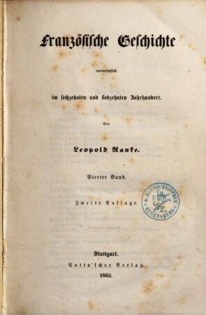 Französische Geschichte : vornehmlich im sechzehnten und siebzehnten Jahrhundert, 4