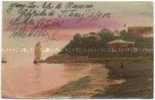 Yangtse-Ufer bei Naking, Postkarte von der parlamentarischen Studienreise nach Ostasien des Reichstagsabgeordneten Dr. Georg Lucas