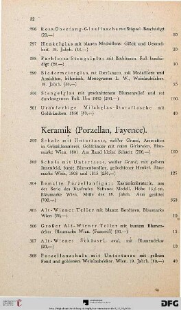 Keramik (Porzellan, Fayence) (Nr. 302-416)