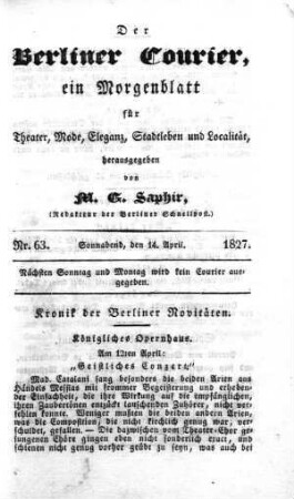 Nr. 63, Sonnabend, den 14. April 1827