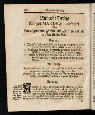 636-638, Innhalt; Vorspruch; Eingang; Vortrag und Abtheilung