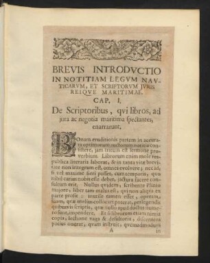 Cap. I. De Scriptoribus, qui libros, ad iura ac negotia maritima spectantes, enarrarunt.