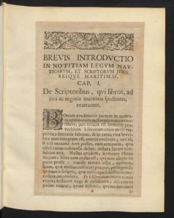 Cap. I. De Scriptoribus, qui libros, ad iura ac negotia maritima spectantes, enarrarunt.