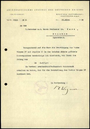 M. Wegner an G. Karo