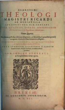 Svper qvatvor libros sententiarvm Petri Lombardi Quaestiones subtilissimae. 4