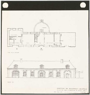 Château de Balleroy-Calvados Erneuerung der Wirtschaftsgebäude: Grundriss Erdgeschoss, Ansicht von O, 1:100
