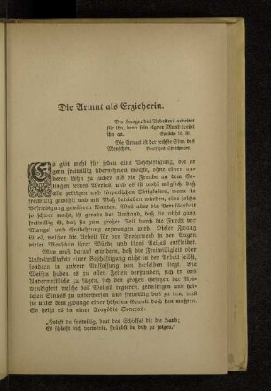 Die Armut als Erzieherin.