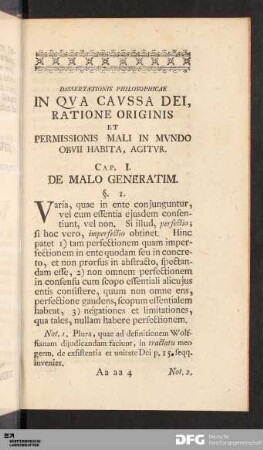 Cap. I. De Malo Generatim.