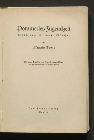 Pommerles Jugendzeit : Erzählung für junge Mädchen