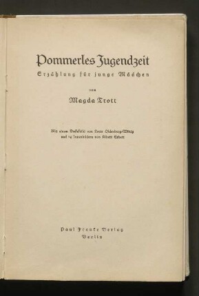 Pommerles Jugendzeit : Erzählung für junge Mädchen