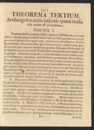 Theorema Tertium. Archangelos entia rationis quam realia esse multo est probabilius.