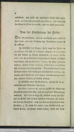 Von der Eintheilung der Fieber
