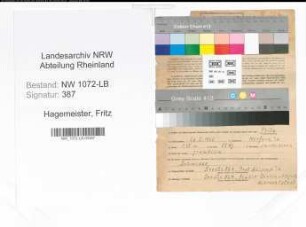 Entnazifizierung Fritz Hagemeister , geb. 26.02.1905 (Beamter)
