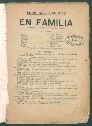1920010600: En familia : comedia en tres actos y en prosa