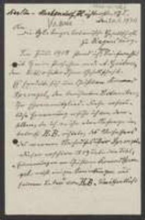 Brief von August Krause an Regensburgische Botanische Gesellschaft