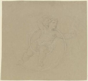 Putto zwischen Ranken, in der Linken einen Bogen