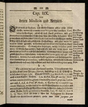 121-137, Cap. IIX. von denen Medicis und Aertzten.