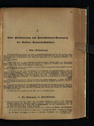 J. Ueber Pensionierung und Hinterbliebenen-Versorgung der Berliner Gemeindeschullehrer