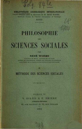 Philosophie des sciences sociales. II = 28