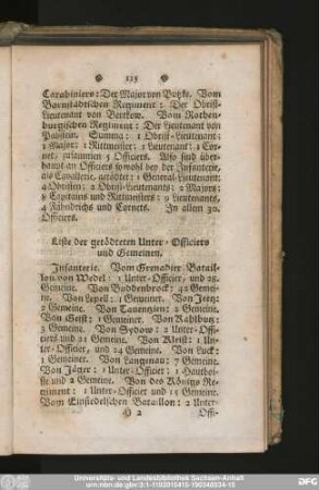 Liste der getödteten Unter-Officiers und Gemeinen.
