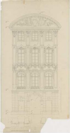 Schleich, Erwin; München, Residenzstr.; Preysingpalais, Wiederaufbau - Fassadendetail (Grundriss; Ansicht)