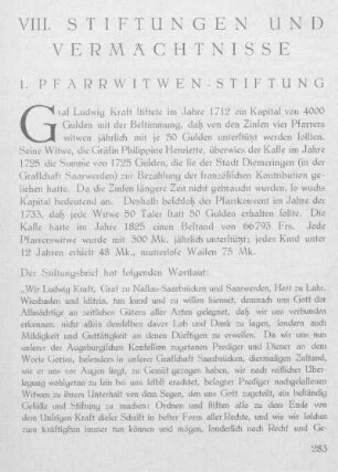 VIII. Stiftungen und Vermächtnisse