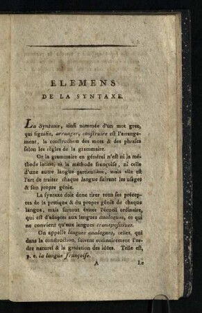 Elements De La Syntaxe