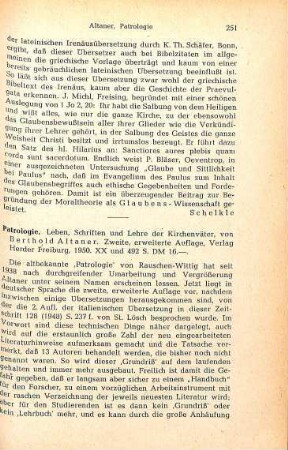 251-253 [Rezension] Altaner, Berthold, Patrologie