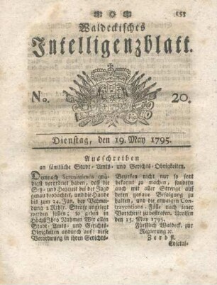 No. 20, Dienstag, den 19. May 1795