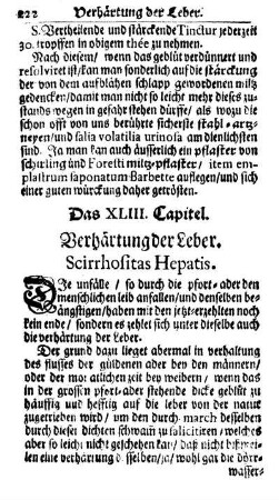 Das XLIII. Capitel. Verhärtung der Leber. Scirrhositas Hepatis.
