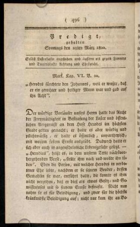 496-505, Predigt, gehalten Sonntags den 23ten Maerz 1800.