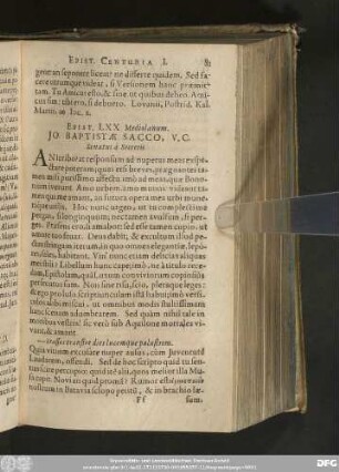 Epist. LXX Mediolanum. Io. Baptistae Sacco, V. C. Senatui à Secretis.
