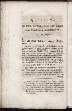 Tagebuch, des durch das Gesetz vom 17ten August 1792. errichteten Criminalgerichtes