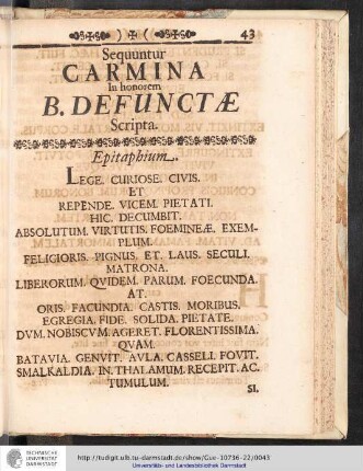 Sequuntur Carmina in honorem B. Defunctae Scripta